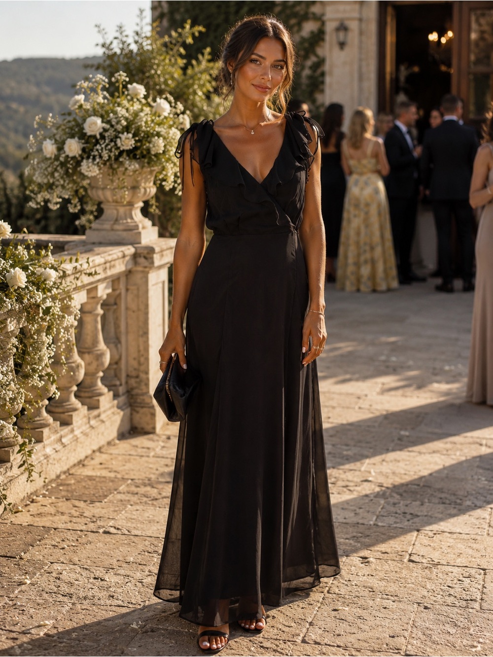Lulu’s Black Ruffle Strap Maxi Dress Size M